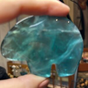 Fluorite Hand carved Zuni Bear Solid Green Fluorite approximately 6” tall